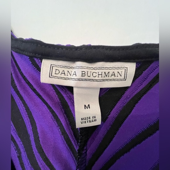DANA BUCHMAN PURPLE AND BLACK STRIPED WOMEN’s TOP SIZE MEDIUM SLEEVELESS 
V NECK - Picture 11 of 11